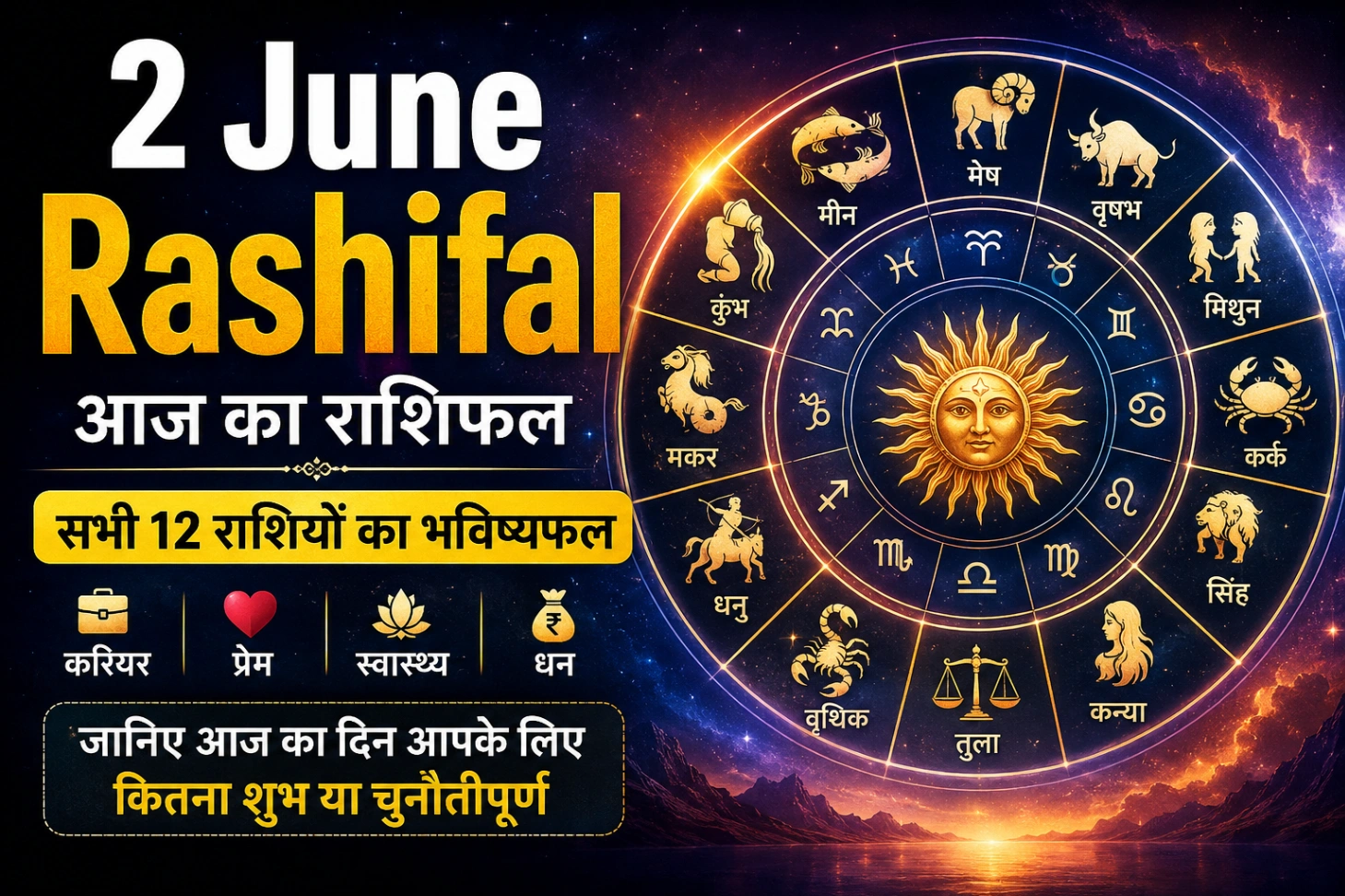 2 June Rashifal 2026 in Hindi - सभी 12 राशियों का दैनिक राशिफल, करियर, प्रेम, स्वास्थ्य और धन भविष्यफल