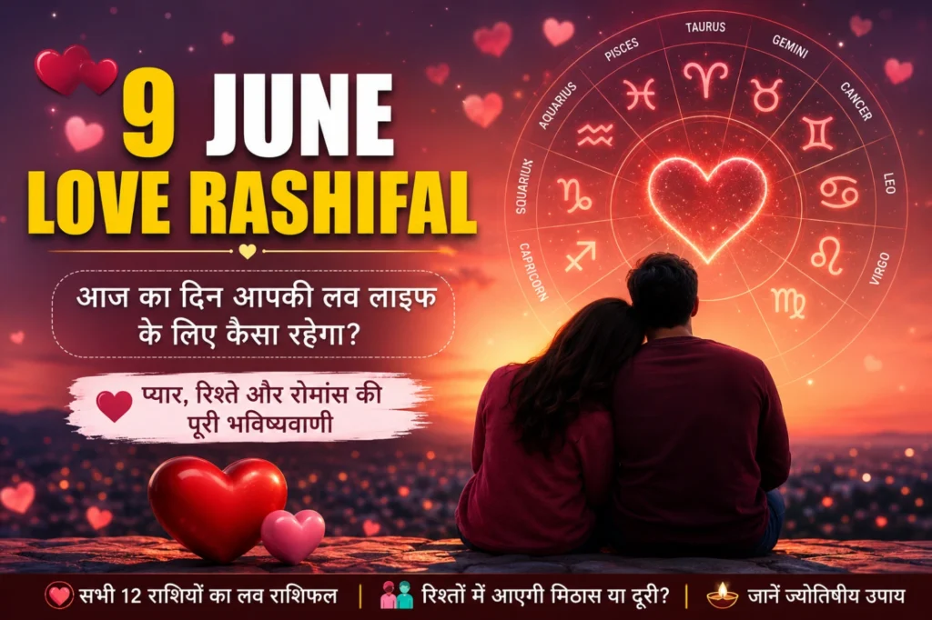 9 June Love Rashifal 2026 Hindi – सभी 12 राशियों का प्रेम राशिफल, प्यार, रिश्ते और रोमांस की भविष्यवाणी