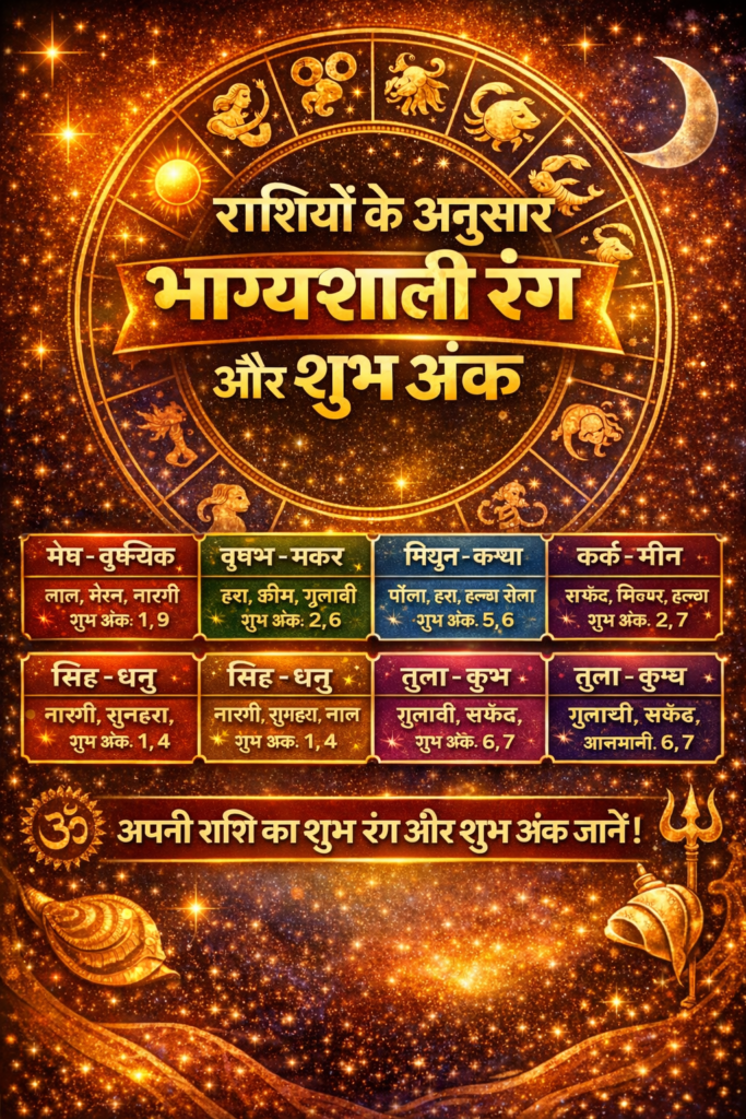 राशियों के अनुसार भाग्यशाली रंग और शुभ अंक