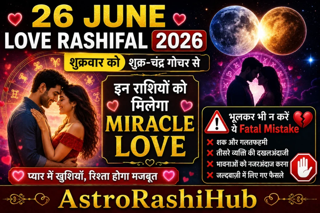 26 June Love Rashifal 2026 आज का लव राशिफल मेष से मीन राशि का भाग्यफल एस्ट्रोराशिहब