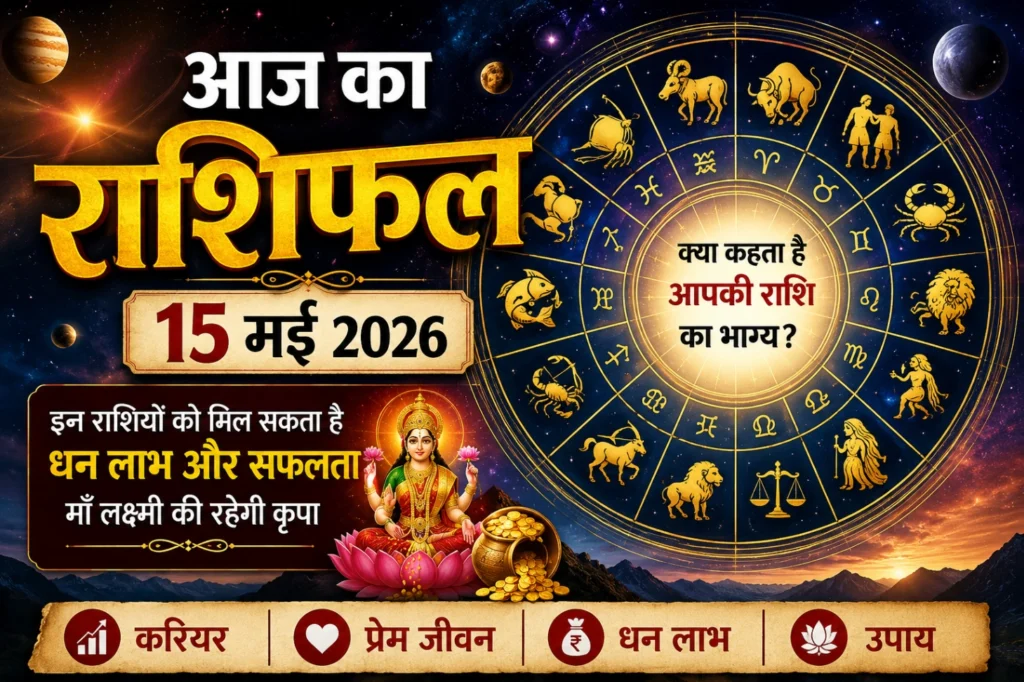 15 मई 2026 राशिफल फीचर्ड इमेज, राशि चक्र, माता लक्ष्मी और धन लाभ संकेत