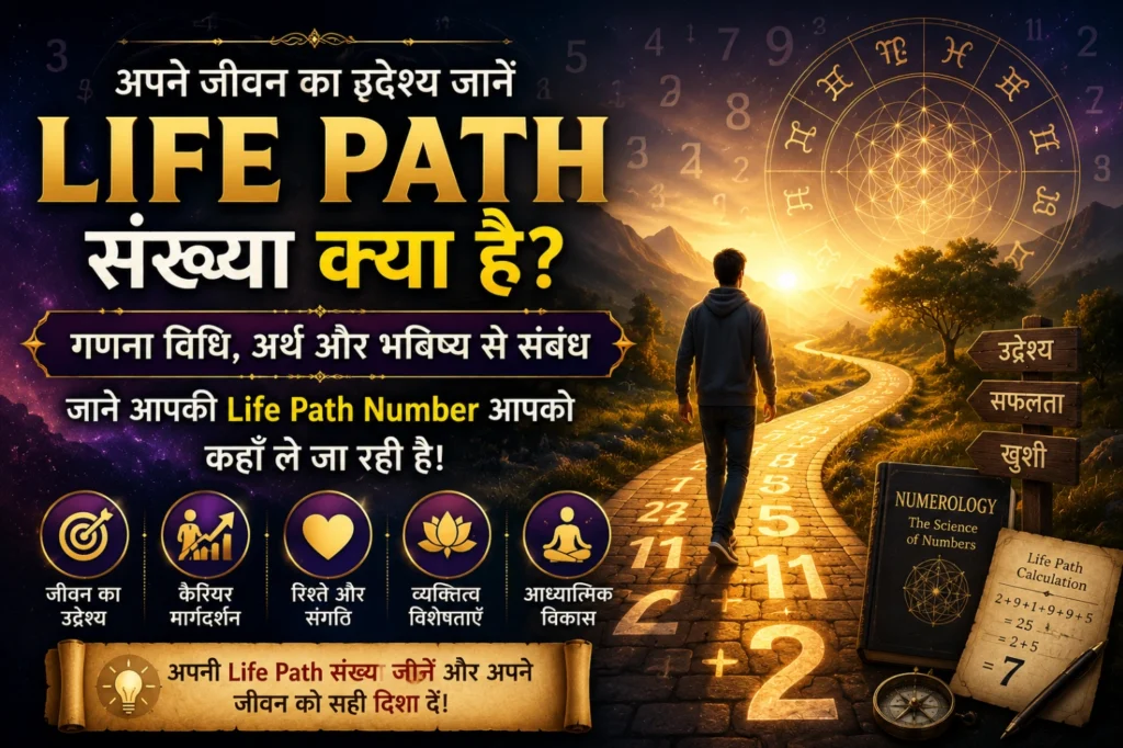 Life Path Astrology featured image with numerology path, zodiac symbols and spiritual life direction theme