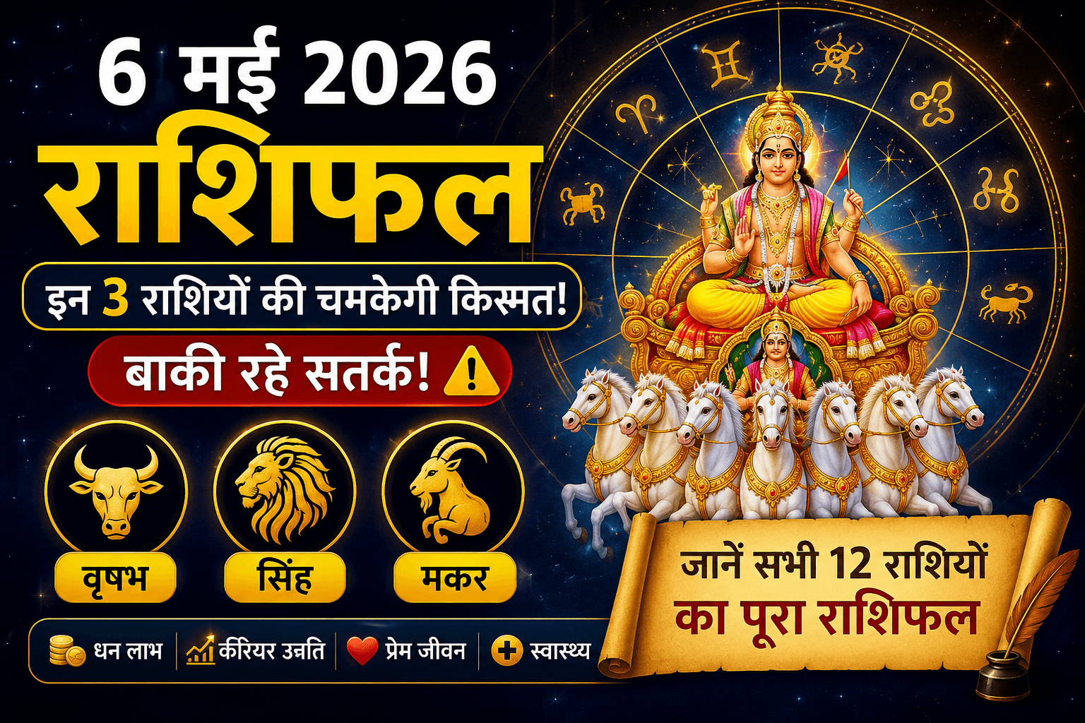 6 मई 2026 राशिफल ⚡ इन 3 राशियों की चमकेगी किस्मत