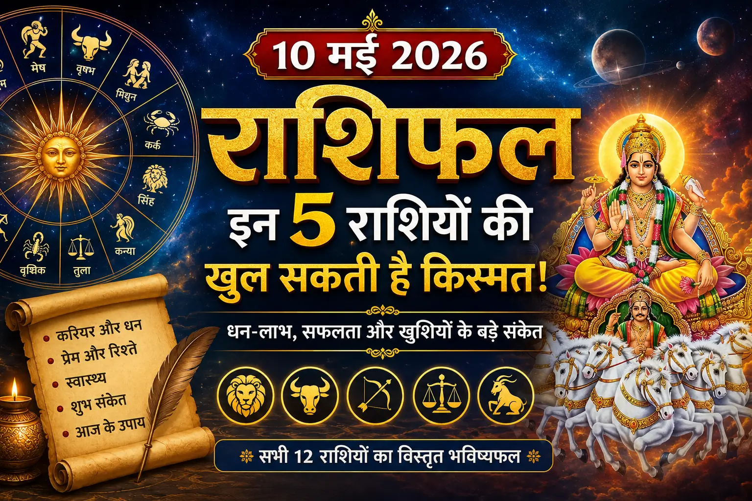 10 मई 2026 राशिफल: इन 5 राशियों की खुल सकती है किस्मत, धन-लाभ और सफलता के बड़े संकेत!