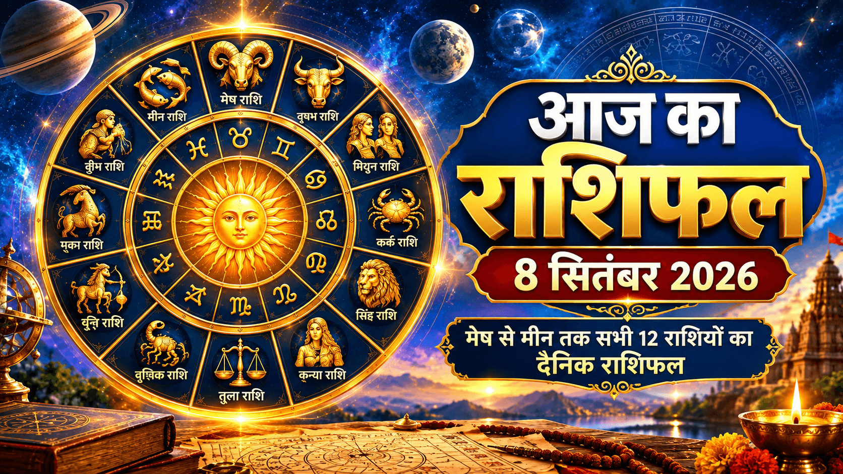 आज का राशिफल 8 सितंबर 2026: मेष से मीन तक 12 राशियों का दैनिक राशिफल