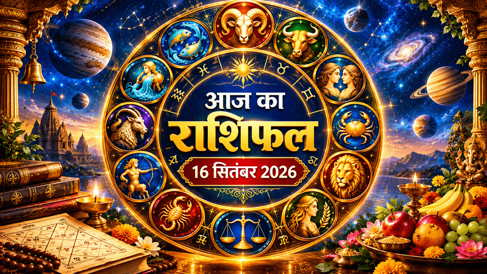 आज का राशिफल 16 सितंबर 2026: मेष से मीन तक जानें प्रेम, धन, करियर और भाग्य