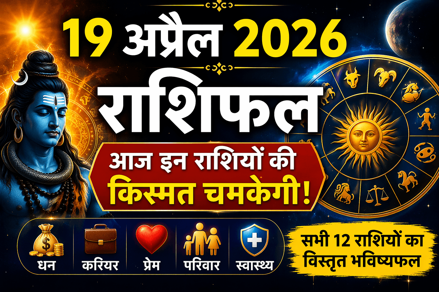 19 अप्रैल 2026 राशिफल: आज इन 3 राशियों की चमकेगी किस्मत